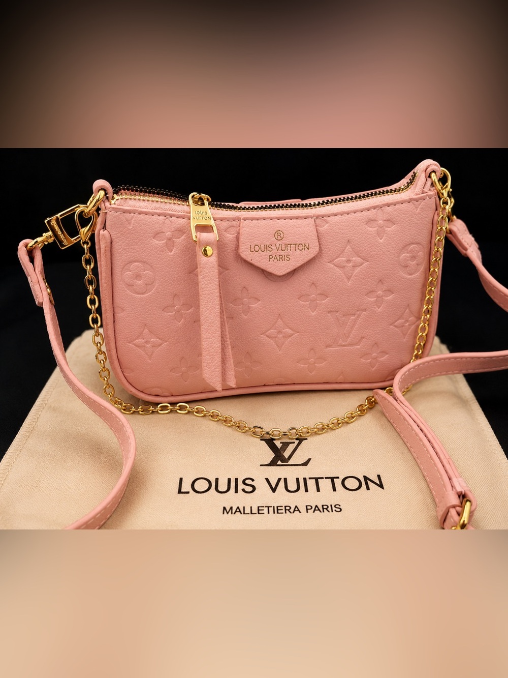 Luxury Pink Monogram Mini Pochette with Gold Chain